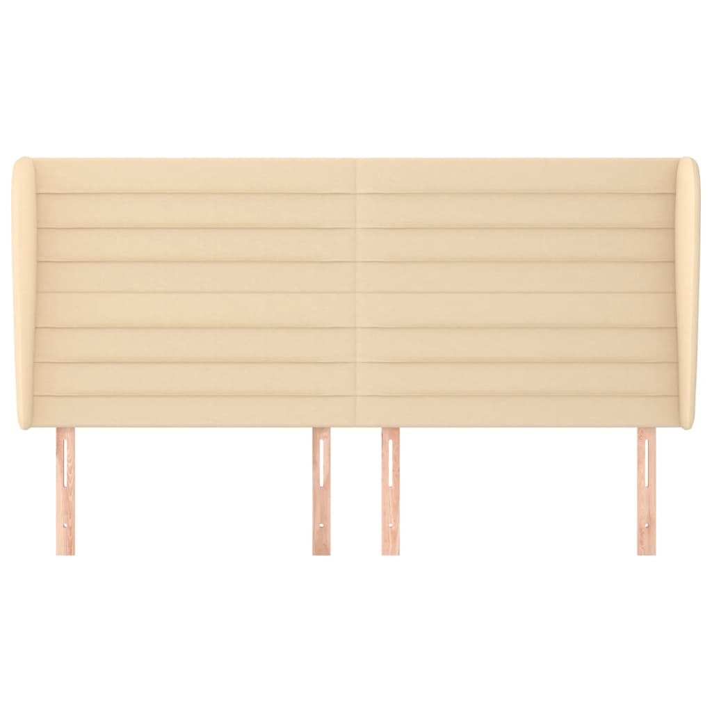 sengegavl med kanter 163x23x118/128 cm stof cremefarvet