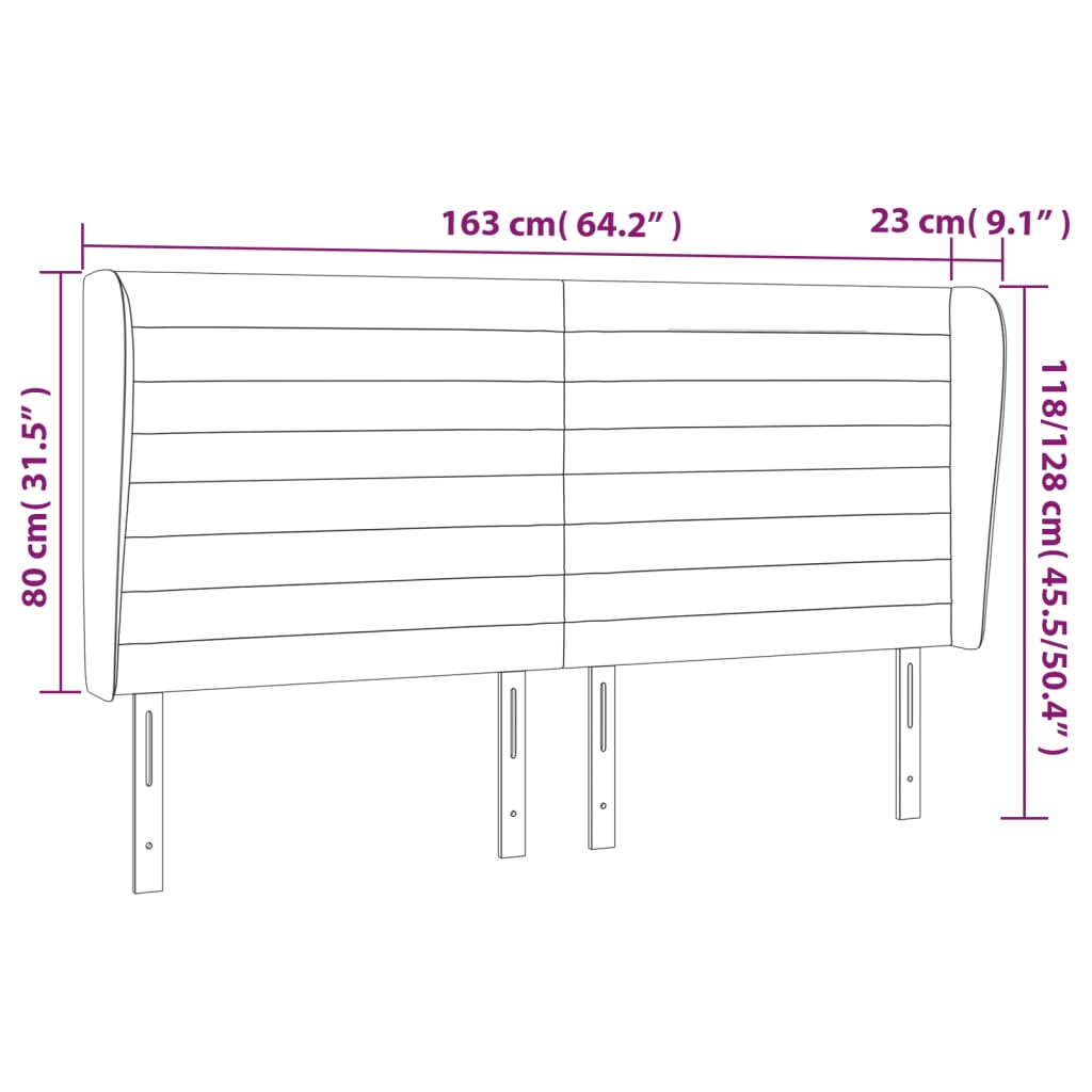 sengegavl med kanter 163x23x118/128 cm stof cremefarvet