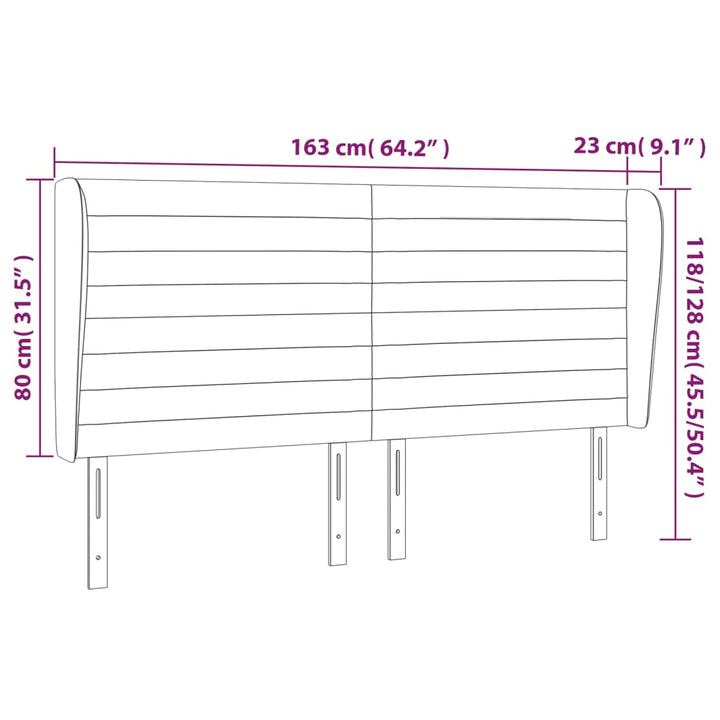 sengegavl med kanter 163x23x118/128 cm stof cremefarvet