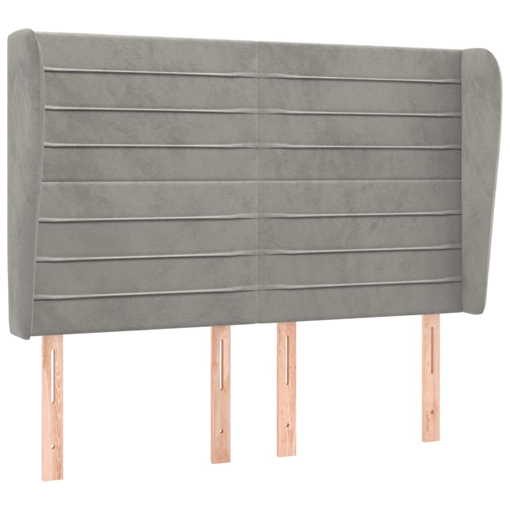 sengegavl med kanter 147x23x118/128 cm fløjl lysegrå