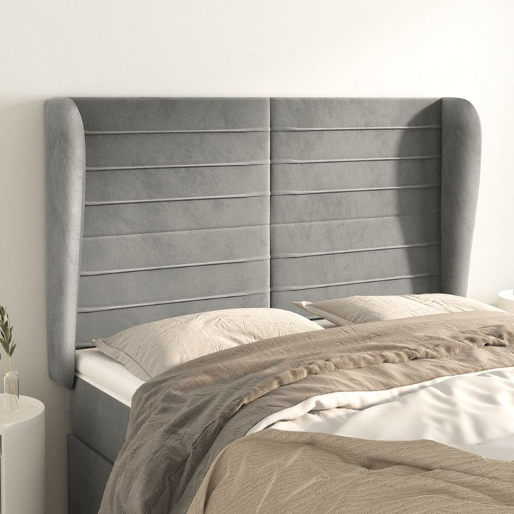 sengegavl med kanter 147x23x118/128 cm fløjl lysegrå