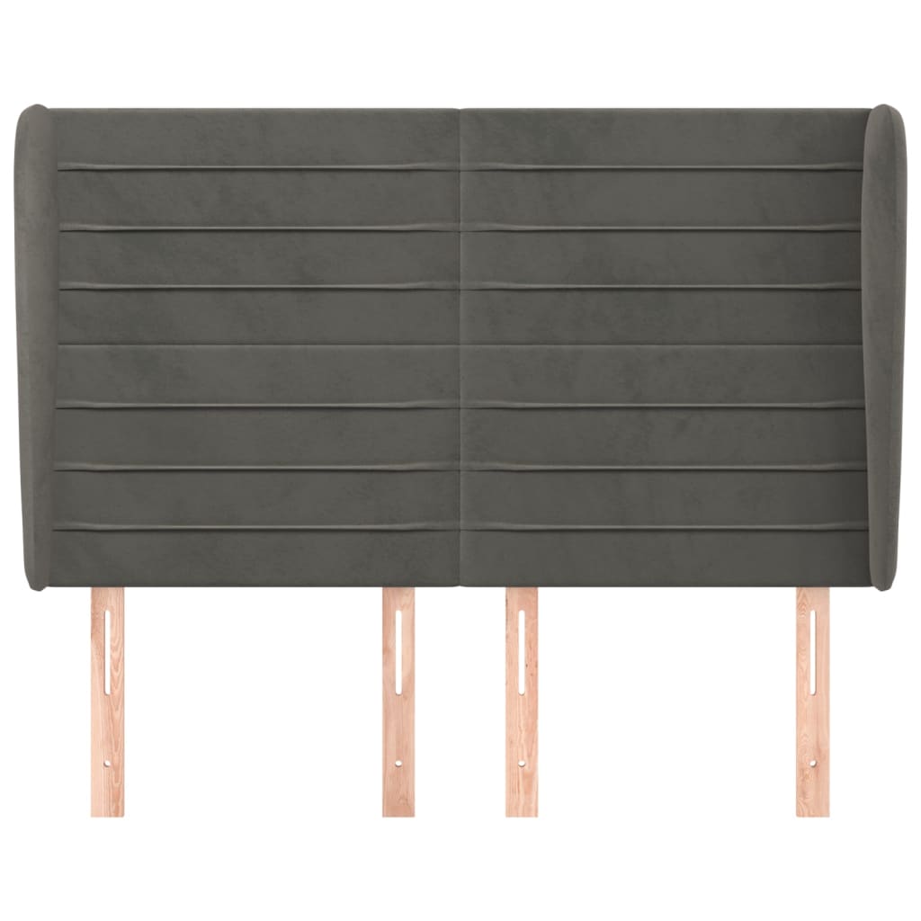 sengegavl med kanter 147x23x118/128 cm fløjl mørkegrå