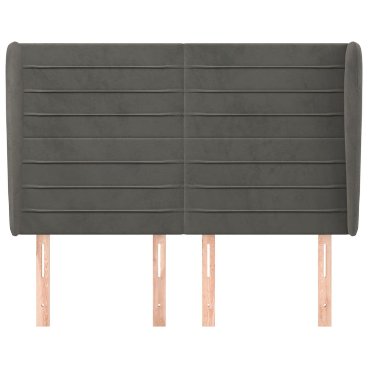 sengegavl med kanter 147x23x118/128 cm fløjl mørkegrå