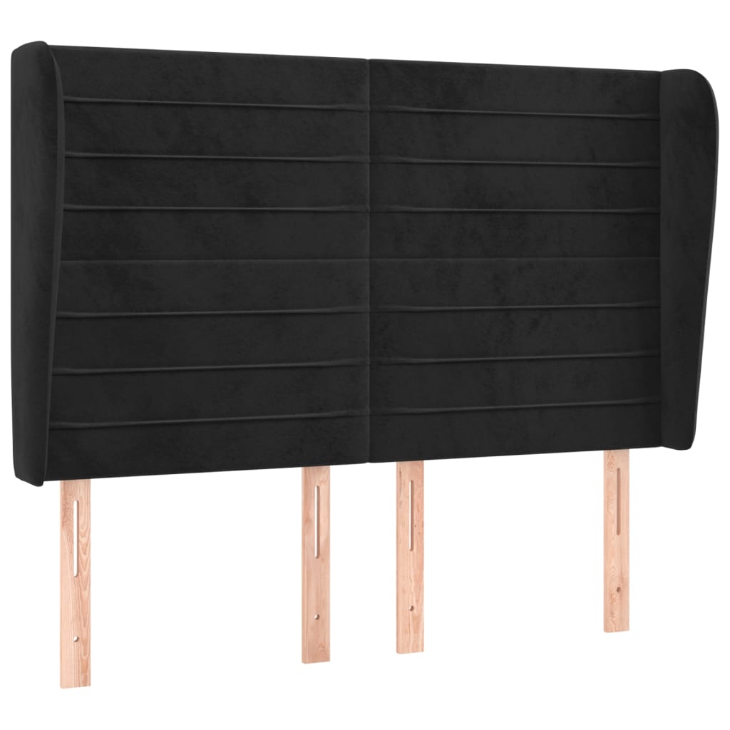 sengegavl med kanter 147x23x118/128 cm fløjl sort