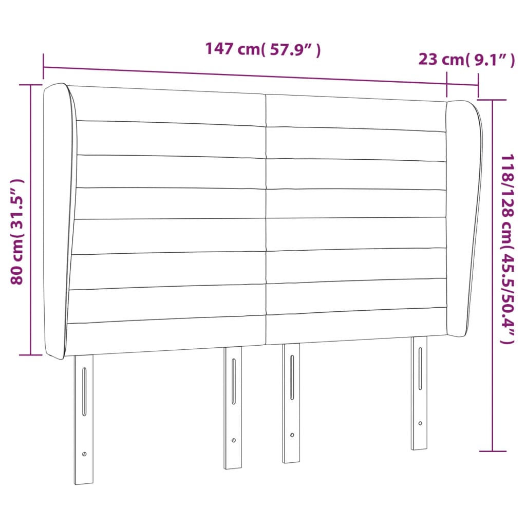 sengegavl med kanter 147x23x118/128 cm fløjl sort