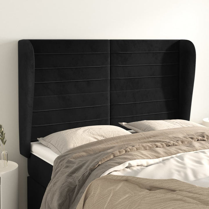 sengegavl med kanter 147x23x118/128 cm fløjl sort