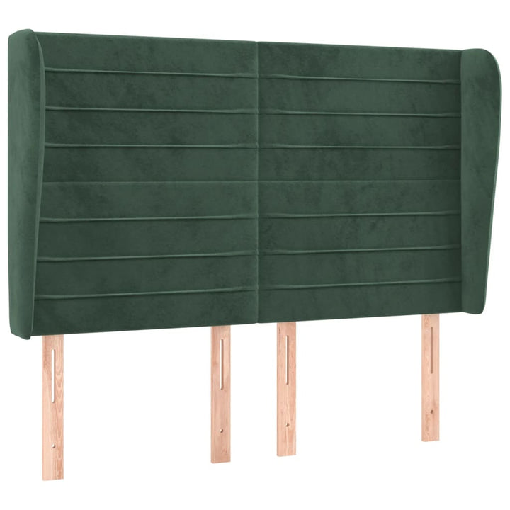 sengegavl med kanter 147x23x118/128 cm fløjl mørkegrøn