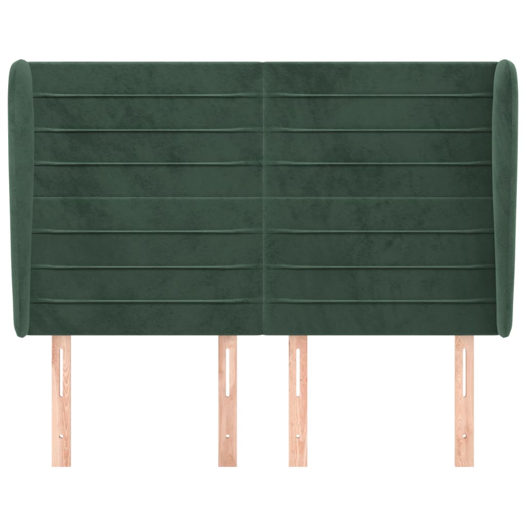 sengegavl med kanter 147x23x118/128 cm fløjl mørkegrøn