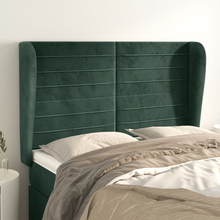 sengegavl med kanter 147x23x118/128 cm fløjl mørkegrøn