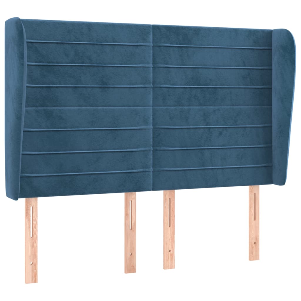 sengegavl med kanter 147x23x118/128 cm fløjl mørkeblå