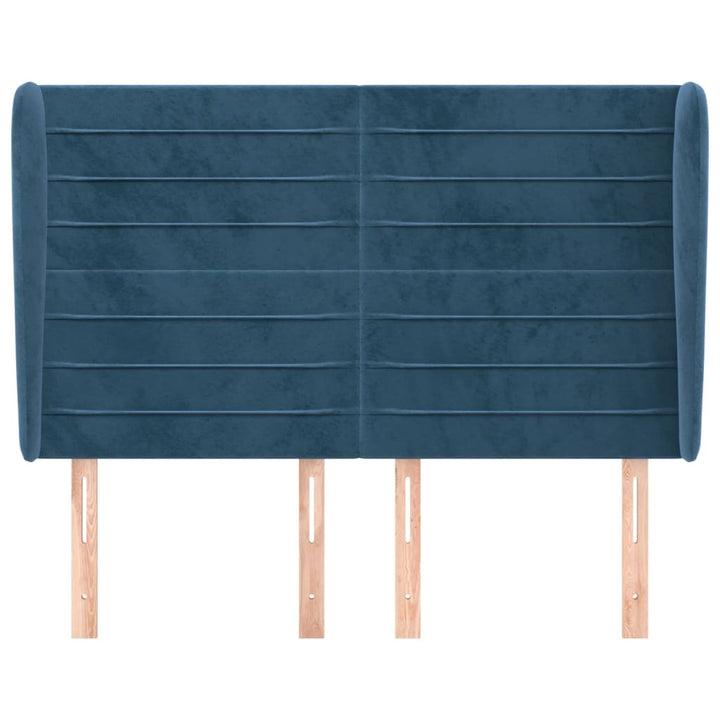 sengegavl med kanter 147x23x118/128 cm fløjl mørkeblå