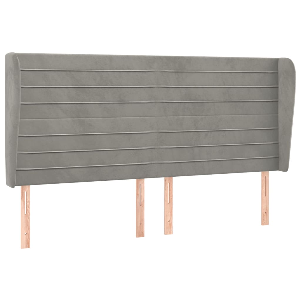 sengegavl med kanter 163x23x118/128 cm fløjl lysegrå