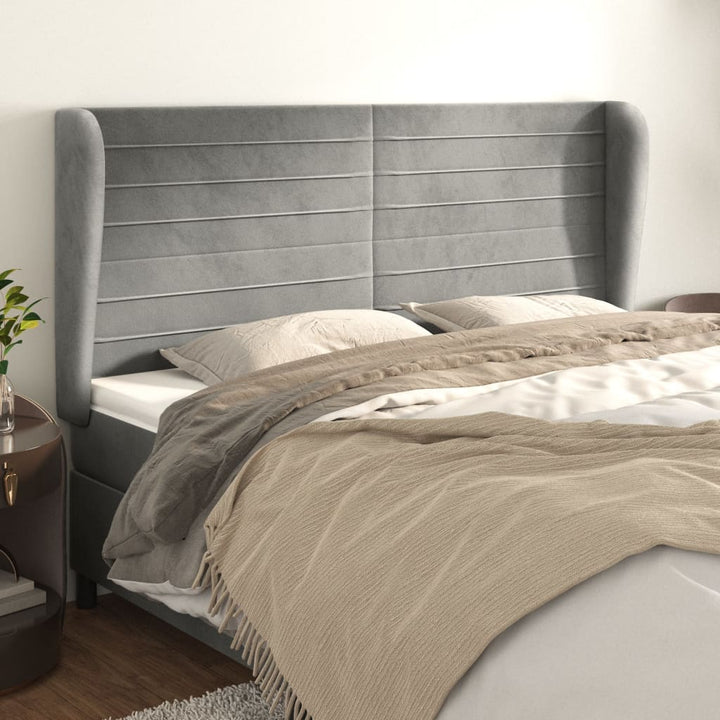 sengegavl med kanter 163x23x118/128 cm fløjl lysegrå