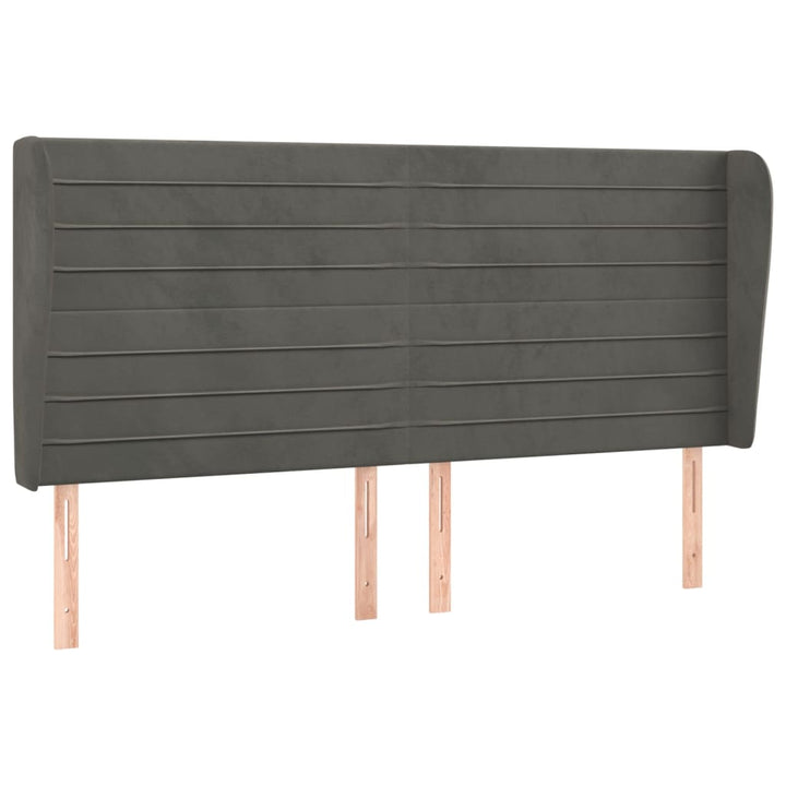 sengegavl med kanter 163x23x118/128 cm fløjl mørkegrå