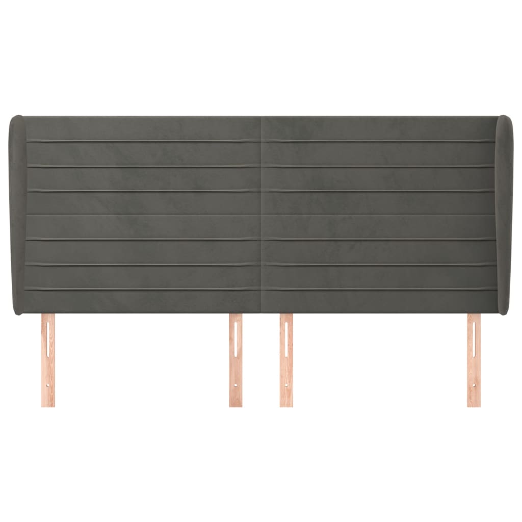 sengegavl med kanter 163x23x118/128 cm fløjl mørkegrå