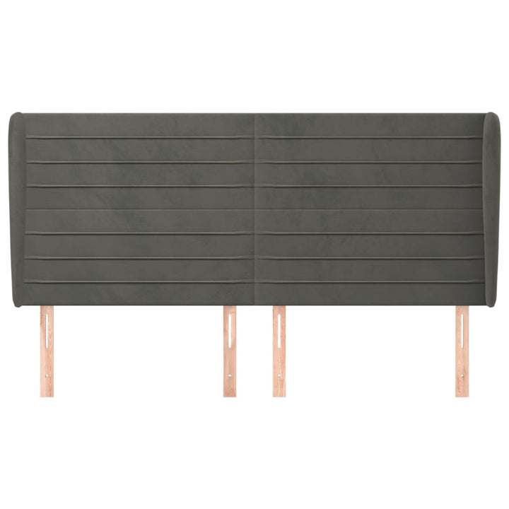 sengegavl med kanter 163x23x118/128 cm fløjl mørkegrå