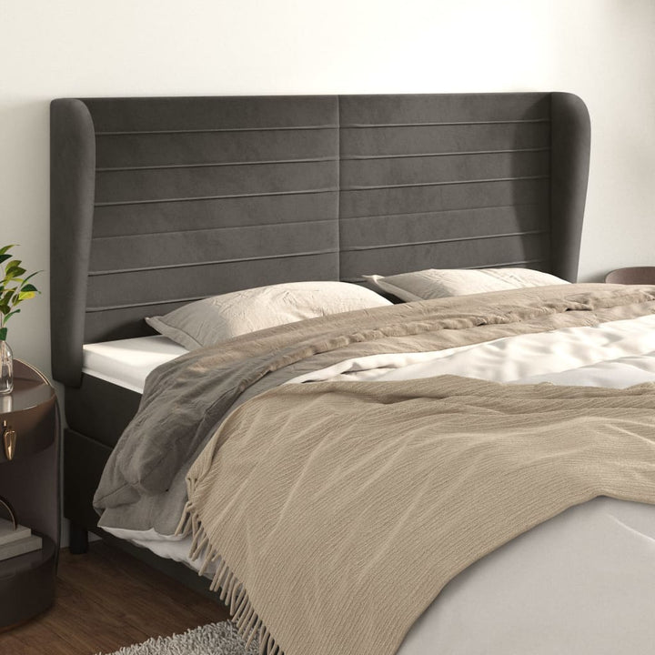 sengegavl med kanter 163x23x118/128 cm fløjl mørkegrå