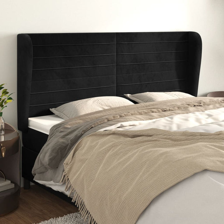 sengegavl med kanter 163x23x118/128 cm fløjl sort