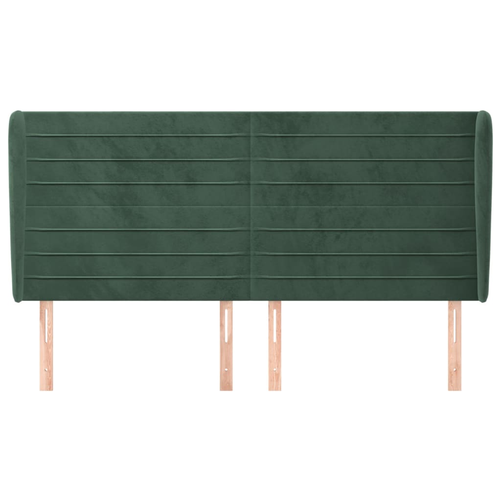 sengegavl med kanter 163x23x118/128 cm fløjl mørkegrøn