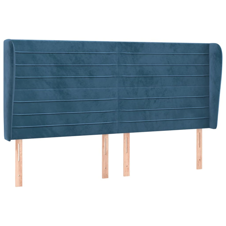 sengegavl med kanter 163x23x118/128 cm fløjl mørkeblå