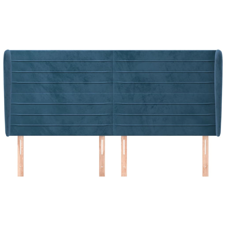 sengegavl med kanter 163x23x118/128 cm fløjl mørkeblå