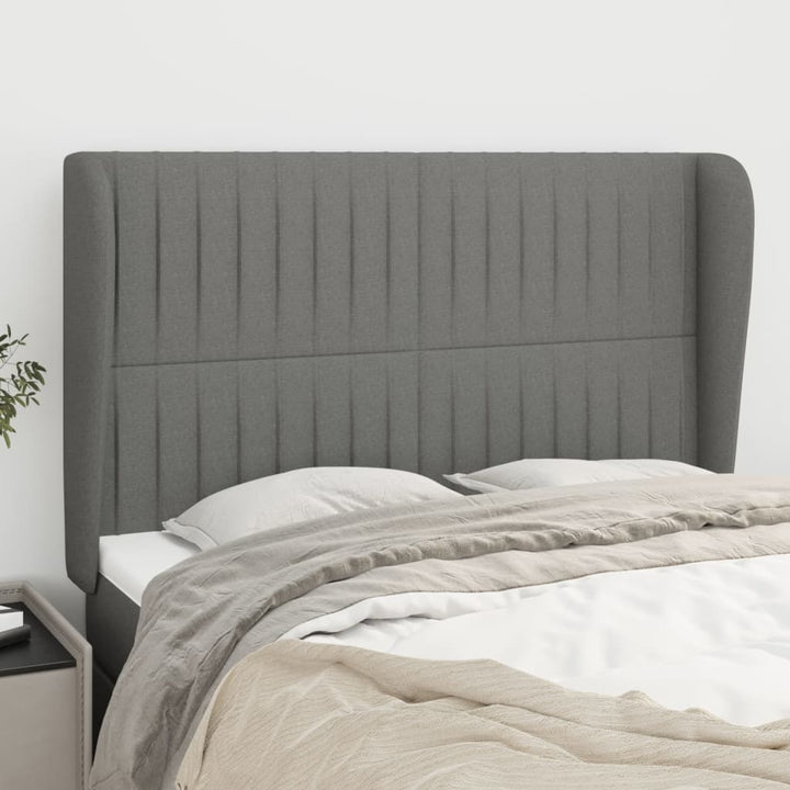 sengegavl med kanter 147x23x118/128 cm stof mørkegrå