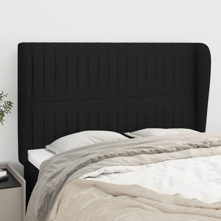 sengegavl med kanter 147x23x118/128 cm stof sort