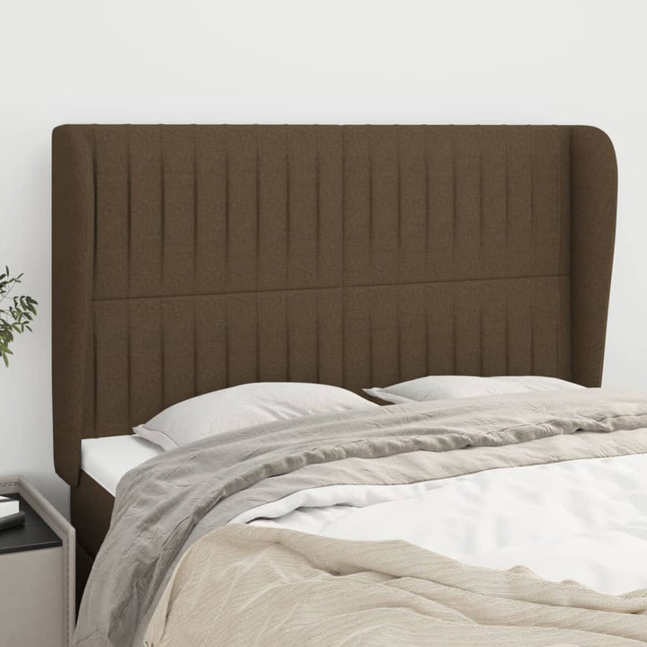 sengegavl med kanter 147x23x118/128 cm stof mørkebrun
