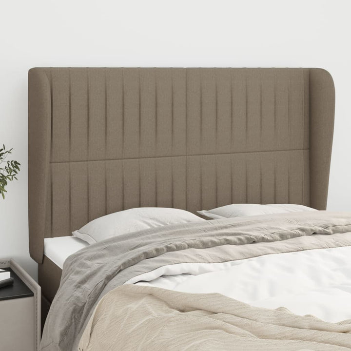 sengegavl med kanter 147x23x118/128 cm stof gråbrun