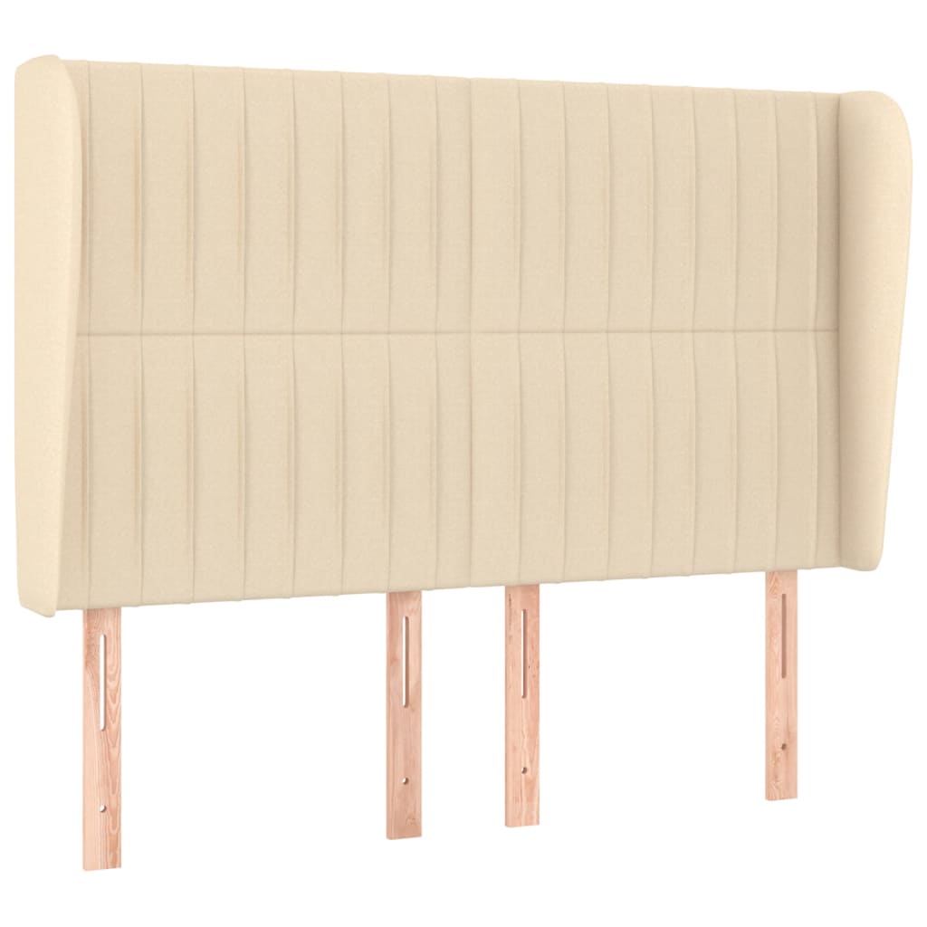 sengegavl med kanter 147x23x118/128 cm stof cremefarvet
