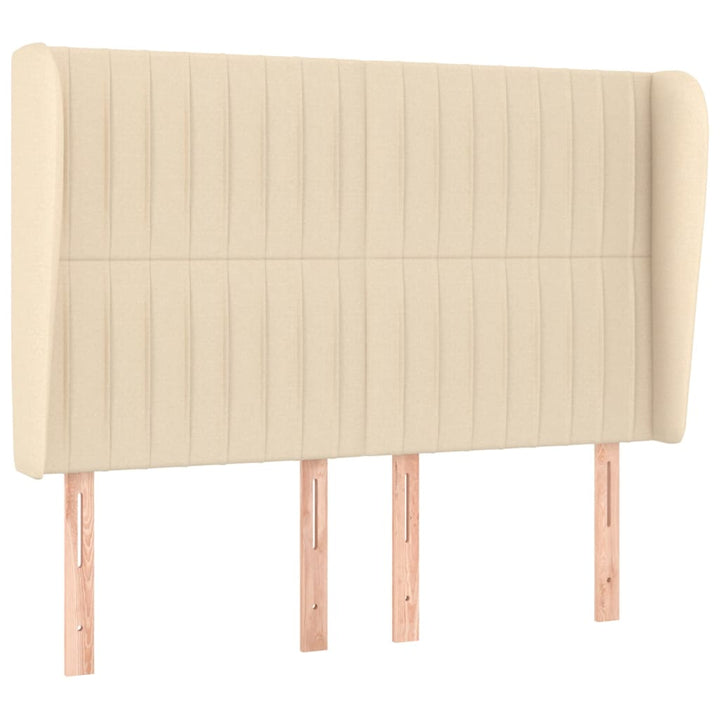 sengegavl med kanter 147x23x118/128 cm stof cremefarvet