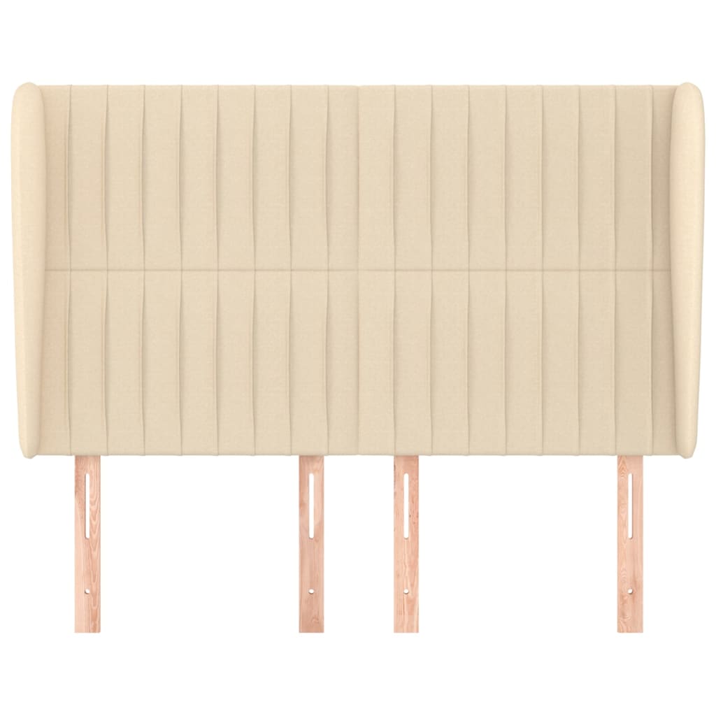 sengegavl med kanter 147x23x118/128 cm stof cremefarvet