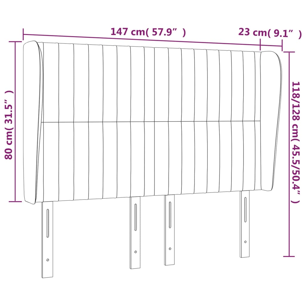 sengegavl med kanter 147x23x118/128 cm stof cremefarvet
