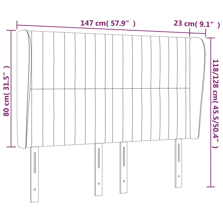 sengegavl med kanter 147x23x118/128 cm stof cremefarvet
