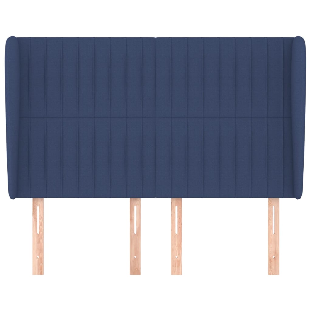 sengegavl med kanter 147x23x118/128 cm stof blå