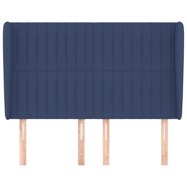 sengegavl med kanter 147x23x118/128 cm stof blå