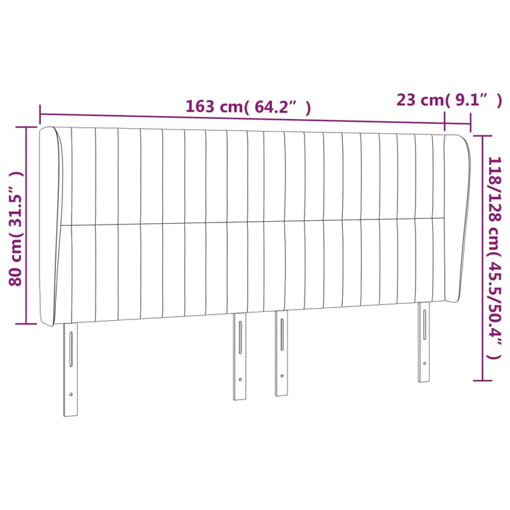 sengegavl med kanter 163x23x118/128 cm stof sort