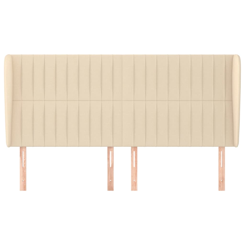 sengegavl med kanter 163x23x118/128 cm stof cremefarvet