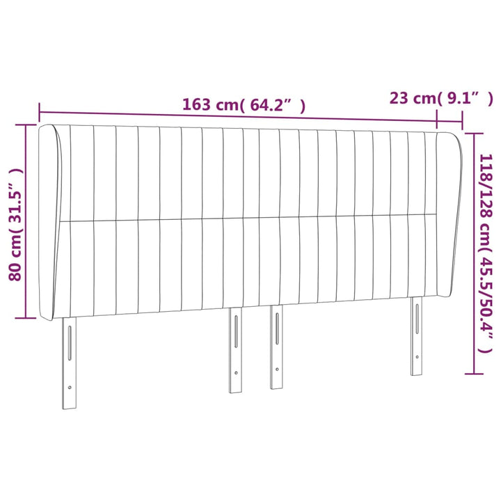 sengegavl med kanter 163x23x118/128 cm stof cremefarvet