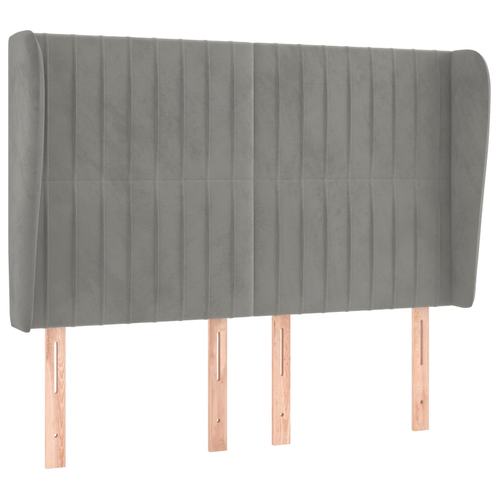 sengegavl med kanter 147x23x118/128 cm fløjl lysegrå