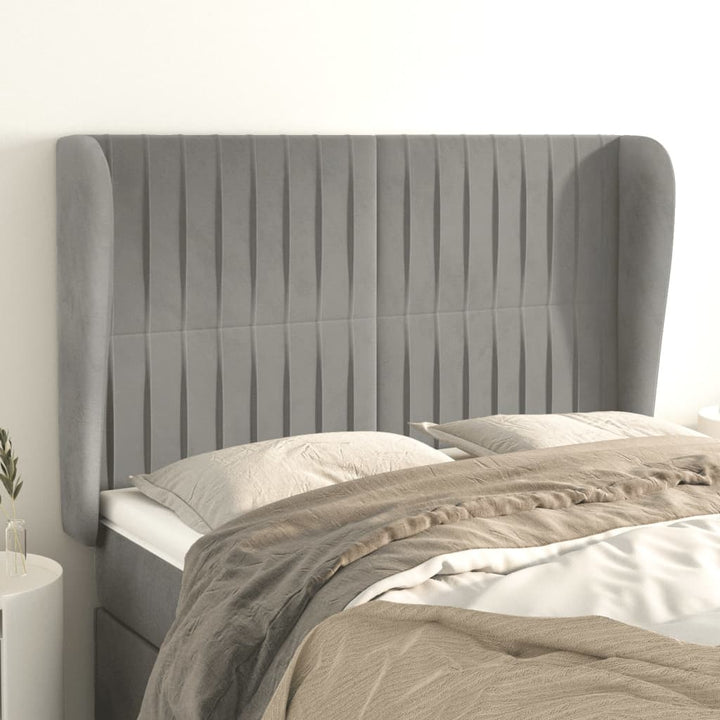 sengegavl med kanter 147x23x118/128 cm fløjl lysegrå