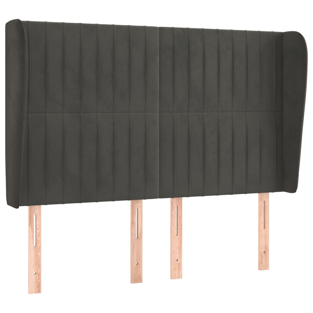 sengegavl med kanter 147x23x118/128 cm fløjl mørkegrå