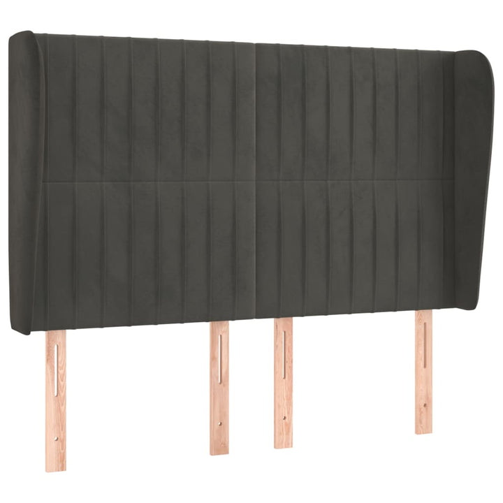 sengegavl med kanter 147x23x118/128 cm fløjl mørkegrå