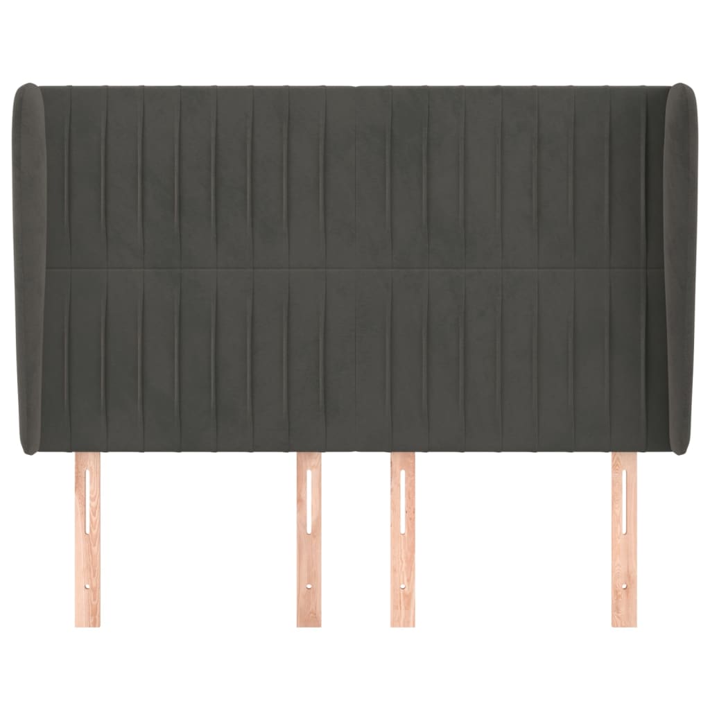 sengegavl med kanter 147x23x118/128 cm fløjl mørkegrå