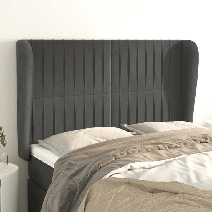 sengegavl med kanter 147x23x118/128 cm fløjl mørkegrå