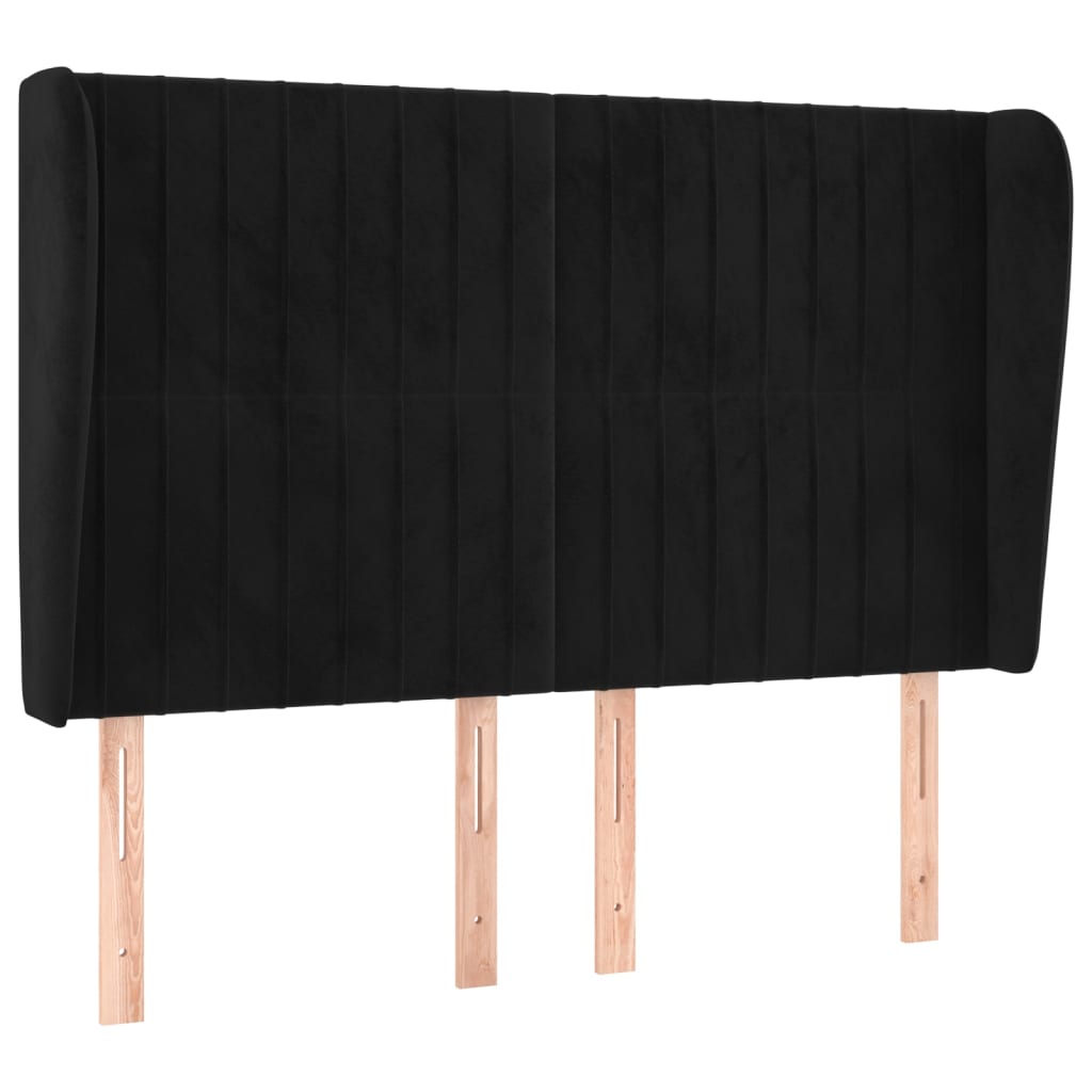 sengegavl med kanter 147x23x118/128 cm fløjl sort