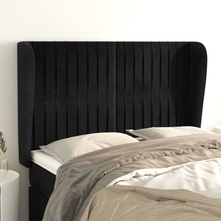 sengegavl med kanter 147x23x118/128 cm fløjl sort
