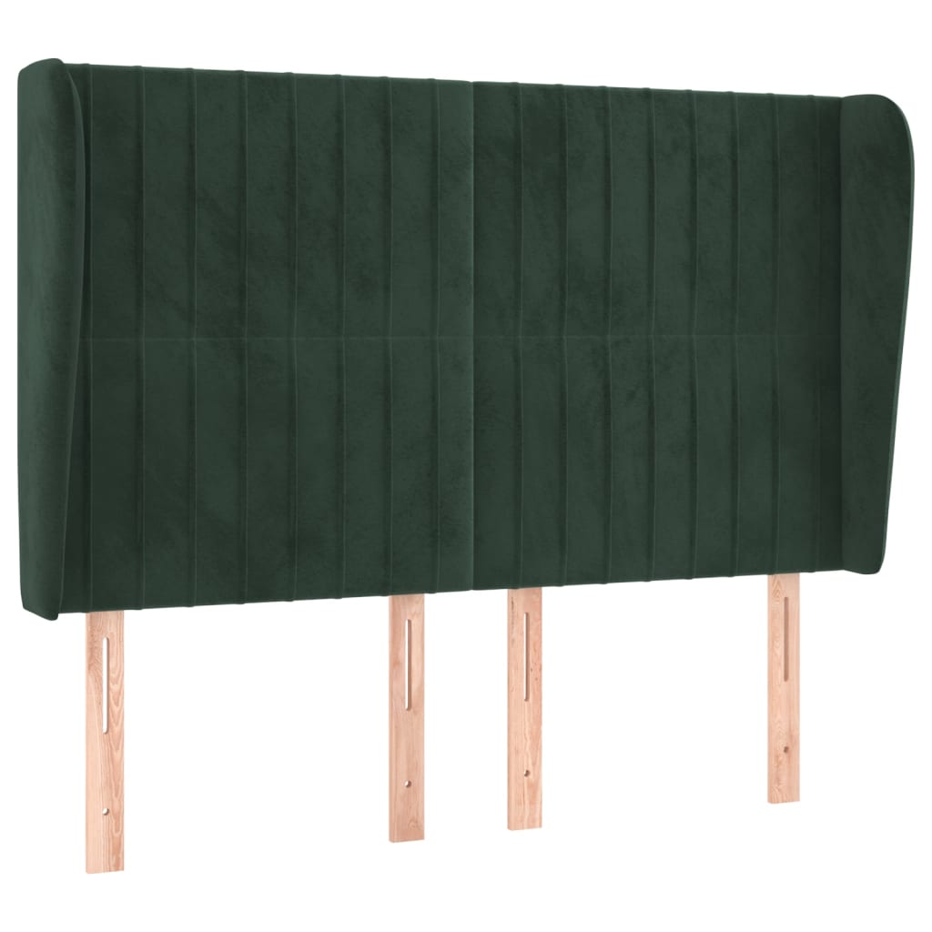 sengegavl med kanter 147x23x118/128 cm fløjl mørkegrøn