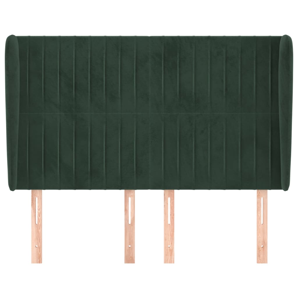 sengegavl med kanter 147x23x118/128 cm fløjl mørkegrøn