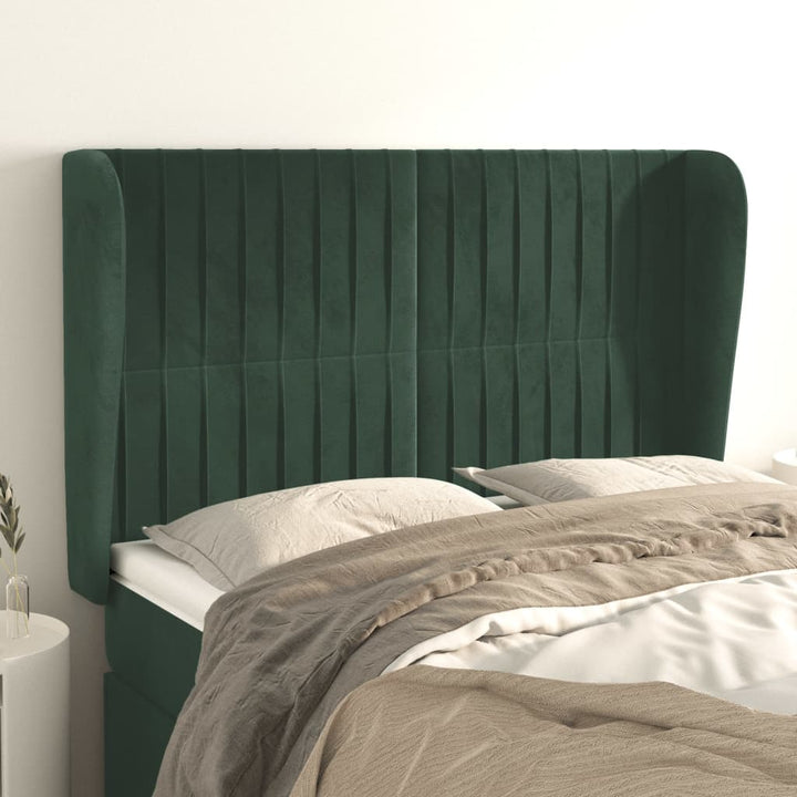 sengegavl med kanter 147x23x118/128 cm fløjl mørkegrøn